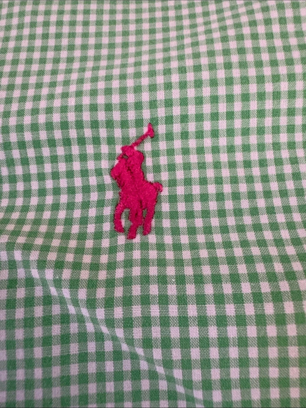 Ralph Lauren Youth Green Gingham Button Down Pink Pony Logo Dress Shirt Sz XL